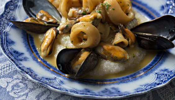 Polenta di Riso with Braised Squid and Mussels - Rice Recipes